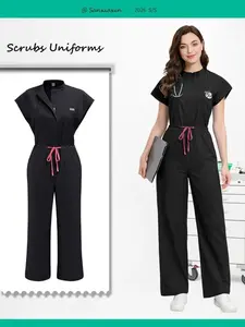 Solid Color Slim Fit Jumpsuit Scrubs | Elastic Comfort Workwear for Veterinary Clinics, Pet Grooming Salons, Luxury Spa Attendants, and Wellness Center Teams