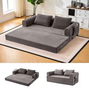 79”Convertible Sleeper Sofa Bed, Supportive High-Density Foam Loveseat Sleeper Couch with 2 Oversized Pillows, 5-in-1 Modular Corduroy Floor Futon Folding 2 Adults Bed Floor Mattress for Small Spaces, Washable Cover, No Assembly