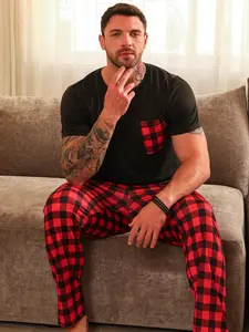Men's Round Neck Pajama Set, Comfortable Sleepwear, Soft Fabric for Nighttime Wear, Ideal for Home, Two-Piece Lounge