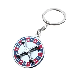 Fashion Keyring Spinning Roulette Wheel Chip Lucky Keychain