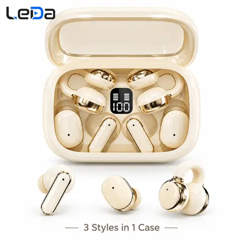 【6 Pairs of Headphones】3-in-1 Bluetooth 6.0 Wireless Earbuds with Portable Charging Case, Clip-On Open-Ear, In-Ear & Sleep Earbuds, Noise Reduction, Hi-Fi Stereo Sound, Comfortable Fit for Workouts, Travel, and Sleep, Compatible with iPhone and Android