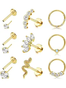 16G Steel Cartilage Earrings for Women Stud Hoop Earrings Threadless Push in Lip Rings Nose Rings Tragus Medusa Conch Monroe Helix Piercings Jewelry