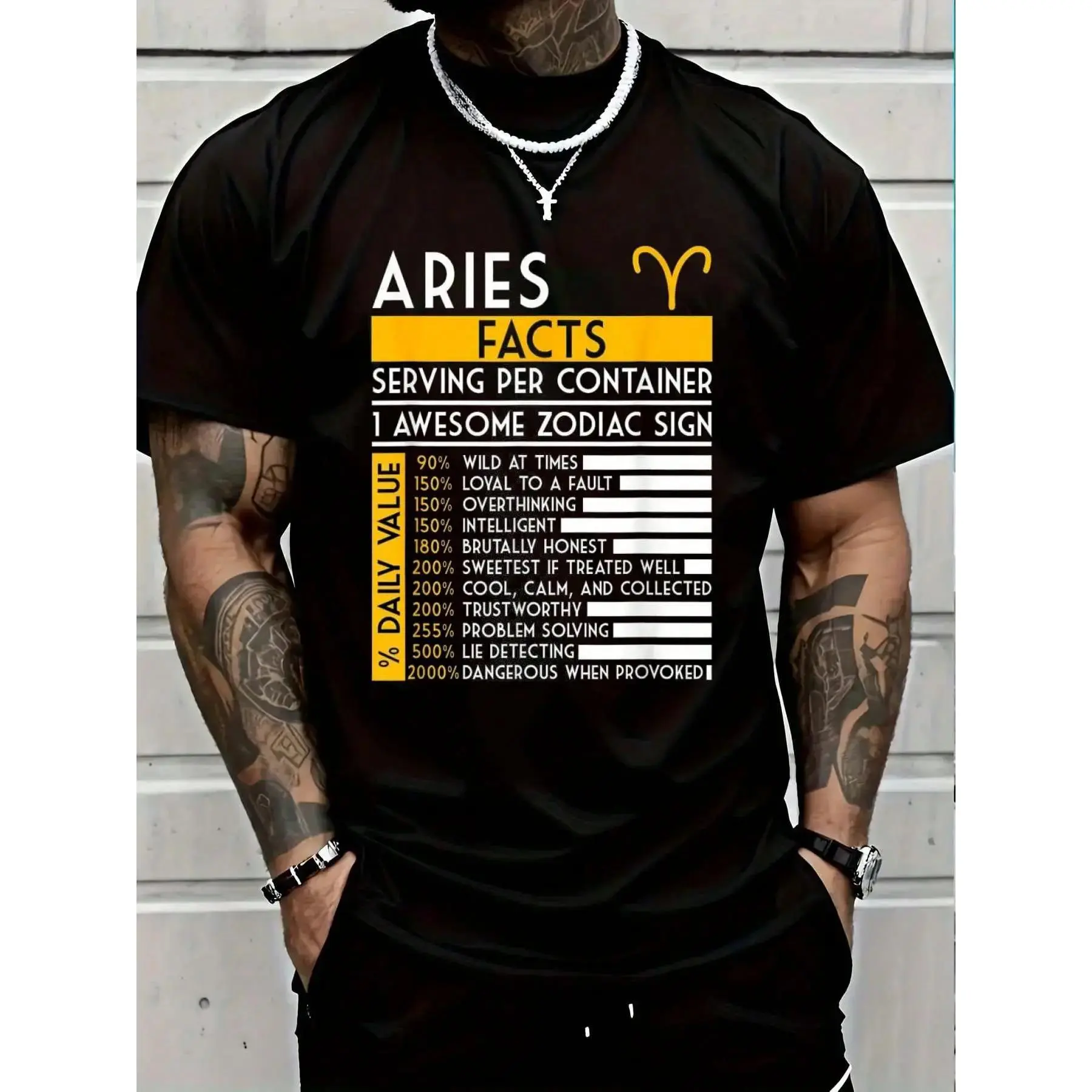 100% Cotton Aries Facts Zodiac Horoscope Funny Astrology Star Sign T-Shirt Women's Men's Graphic Tee Crew Neck summer vacation Tops
