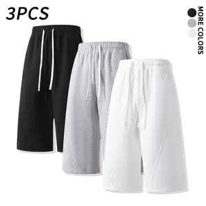 3-Pack Men’s Elastic Waist Drawstring Bermuda Athletic Shorts — Loose Casual Running Shorts, Soft Everyday Street Style, 4 Neutral Color Options
