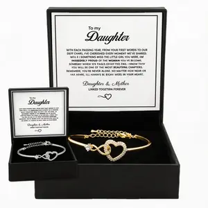Infinity Heart Bangle Bracelet for Women,Silver/Golden ,Adjustable Love Bangle with Sparkling Stones, Romantic Jewelry Gift for my daughter Christmas Birthday Anniversary with Box Card