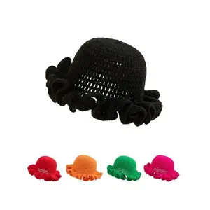 2026 New Women's Fashion Solid Color Knitted Hat, Hand-crocheted Wavy Edge Design, Perfect for Autumn and Winter Warmth, Versatile and Stylish Accessory, Windproof Wavy Hat