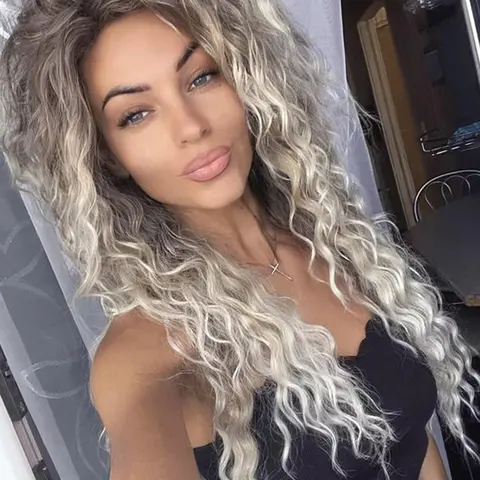 28 Inch Ombre Gray Long Curly Wigs for Women, Gorgeous Fashion Fluffy Wigs without Bangs, Synthetic Full Machine Wigs for Party, Cosplay, Daily Use, Synthetic Material Wigs, Synthetic Hair