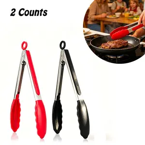 Silicone Kitchen Tongs Set, 2 Counts Non-stickSilicone Tongs with Stainless Steel Handle, HeatResistant Food Tongs for Cooking, Baking, Frying,Kitchen Utensils, Kitchen Cooking Accessories
