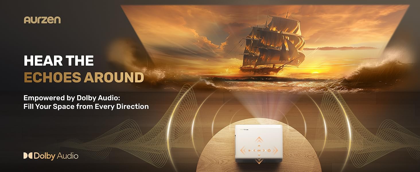 Aurzen EAZZE D1 Smart Projector - Native 1080P, 200 Lumens LCD Panel, WiFi, Bluetooth, Built-in APP, Auto Focus/Keystone, 16W Dolby Audio Speakers, HDR10, USB, Multi-Mounts, Portable Mini Home & Outdoor Movie Projector