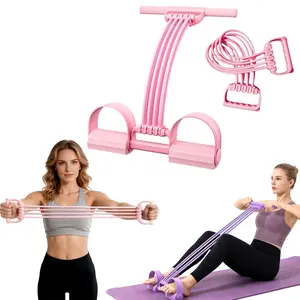 3-in-1 Pedal Resistance Band with Handle, 8-Tube Portable Tension Rope for Home Stretching, Light Resistance Exercise, Purple/Pink