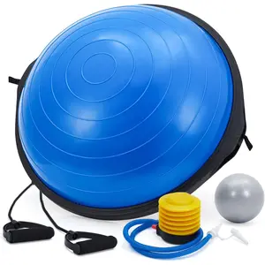 25in Balance Ball, 1600 lbs Half Exercise Ball with Nonslip Base, Inflatable Half Ball Balance Trainer, Stability Half Yoga Ball Strength Training Equipment with 2 Bands, Pump, Extra Ball Included