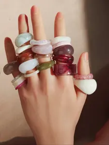 Boho Style Random Color Synthetic Resin Irregularity Design Stackable Rings, Elegant Fashion Rings, Statement Multi Ring, Fashionable Minimalist Rings for Women & Girls, Trendy All-match & Exquisite Jewelry for Birthday Gift