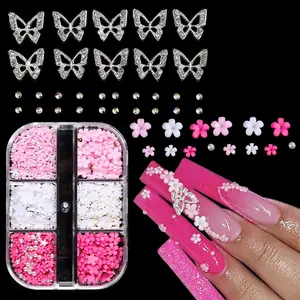 3D  for Nails, 3D   Charms, Metal Butterfly  Charms with  , Pink White   for  Decoration, Y2K  Art Accessories,  Decoration Kits for Women