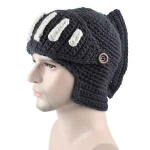 Roman Beanie-Roman Knight Helmet Beanie Hat Solid Color Barbarian Earflap Skull Cap with Removable Face Mask beanie gift