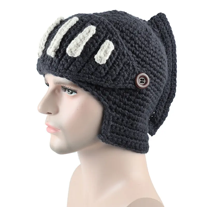Roman Beanie-Roman Knight Helmet Beanie Hat Solid Color Barbarian Earflap Skull Cap with Removable Face Mask beanie gift