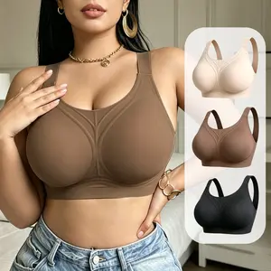 【Plus Sizs】Women's Wireless Push Up Lifting Bra 3-Pack, Super Strong Support, Seamless Soft Breathable Full Coverage U-Neck Basic Bralette, Smooth Daily Wear Underwear for All Seasons, Summervibes