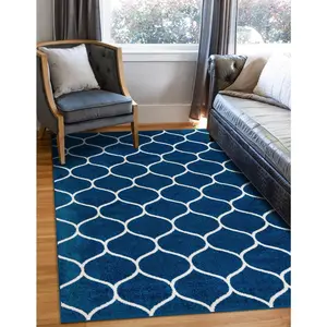 Navy Blue Trellis Frieze Rug