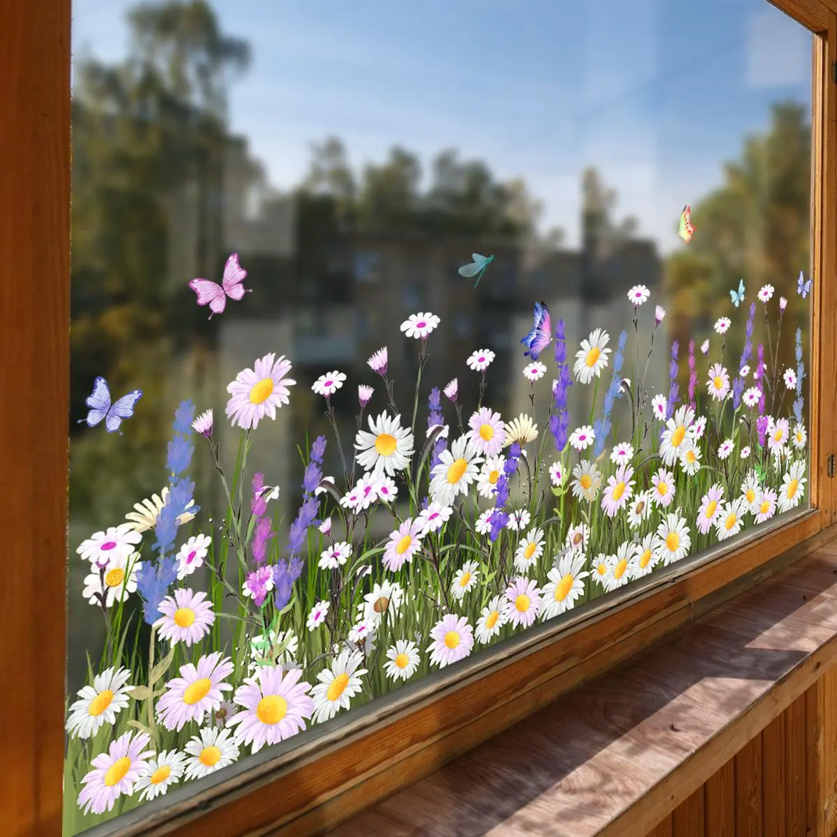 Flower Pattern Window Sticker, 1 Sheet Double Sided Printed Self Adhesive Window Decal, Decorative Sticker for Kitchen Living Room Bathroom, Ornaments