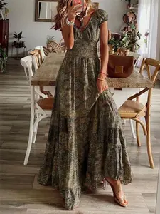 Women's Boho Style Long Dress, Bohemian Floral Print Maxi Dress, Elegant Party Wear, Comfortable & Stylish Design, Perfect for All Occasions