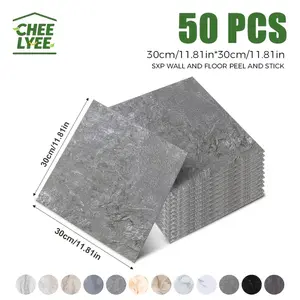 PVC Self-Adhesive Floor Tiles Stickers, Waterproof Wall Decals, 50pcs Decorative Tile Look Wallpaper for Bedroom Kitchen Home Decor Decoration