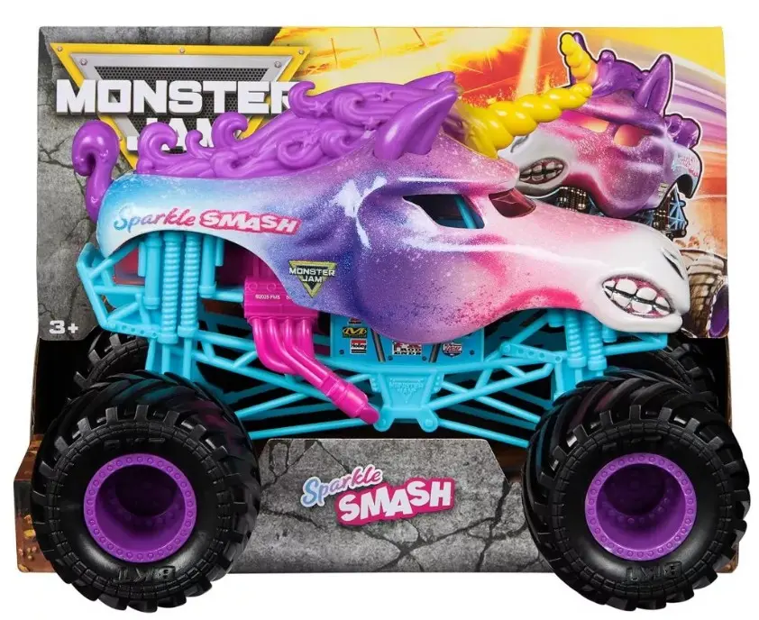 Monster Jam, Official Sparkle Smash Monster Truck, Collector Die-Cast Vehicle, 1:24 Scale, Kids Toys for Boys and Girls Ages 3 and up