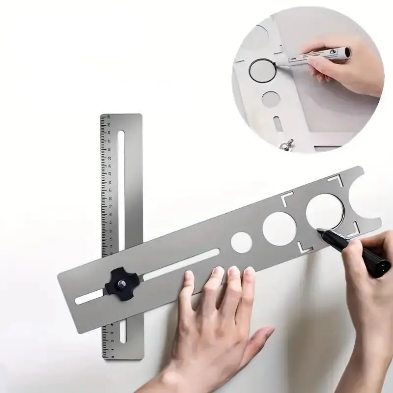 Stainless Steel Ceramic Tile Drill Guide, Multifunctional Home Positioning Ruler for Marble & Floor Tiles, Adjustable Measuring Tool with Knob
