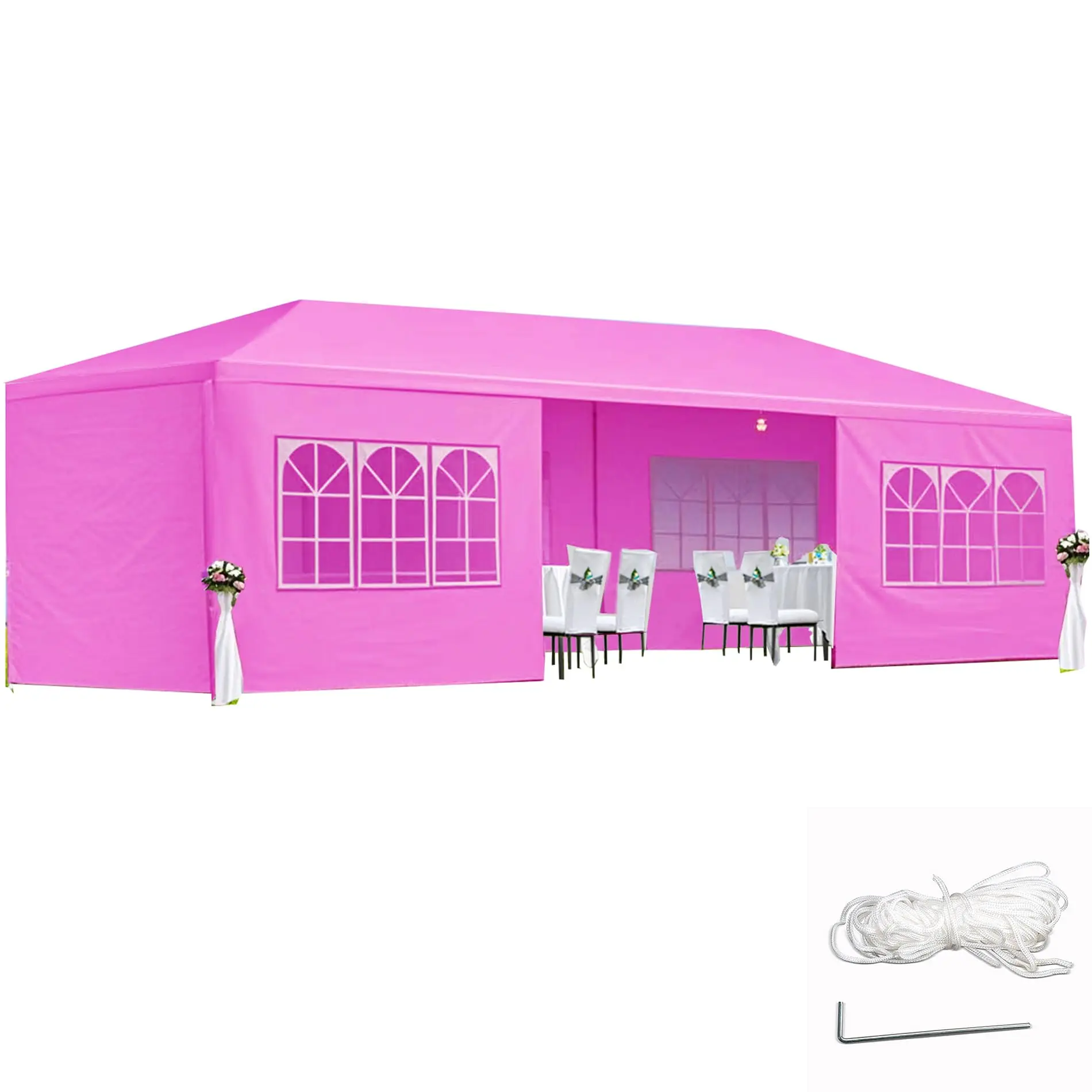 10x30 ft Party Tent, Outdoor Tents for Parties, Outside White Event Wedding Birthday Gazebo Tent with 8 Removable Sidewalls and Transparent Windows for Backyard, Patio, Garden waterproof canopy
