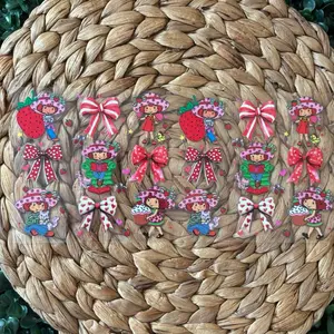 ShortCake Bows UVDTF CUP WRAP with Adorable Strawberry Shortcake Characters and Red Bows for Kids' Party Decor