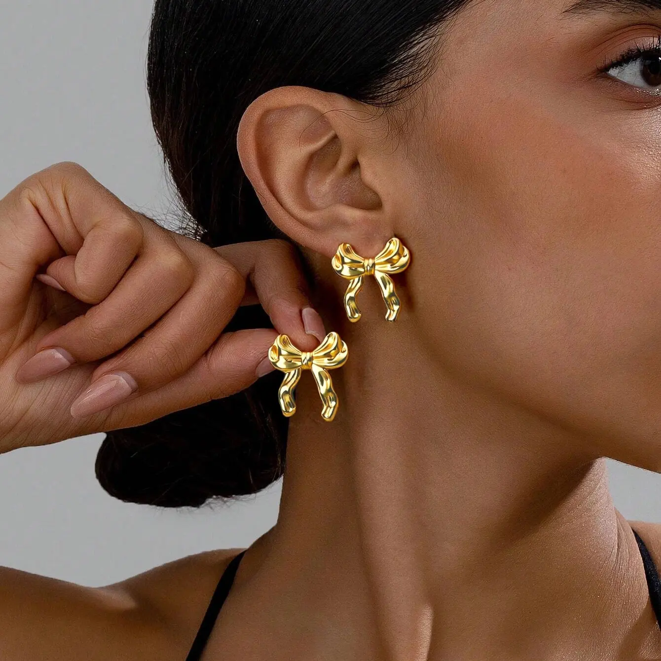 Golden Bow Earrings 1 Pair ,Plated with 18K gold Elegant Minimalist,Hypoallergenic Alloy,Dainty, Knot Design ,Ins Fashion Jewelry ,Christmas ,Valentine, Gift for Women ,Girlfriend, Best Friend Shiny Bow Earrings Set