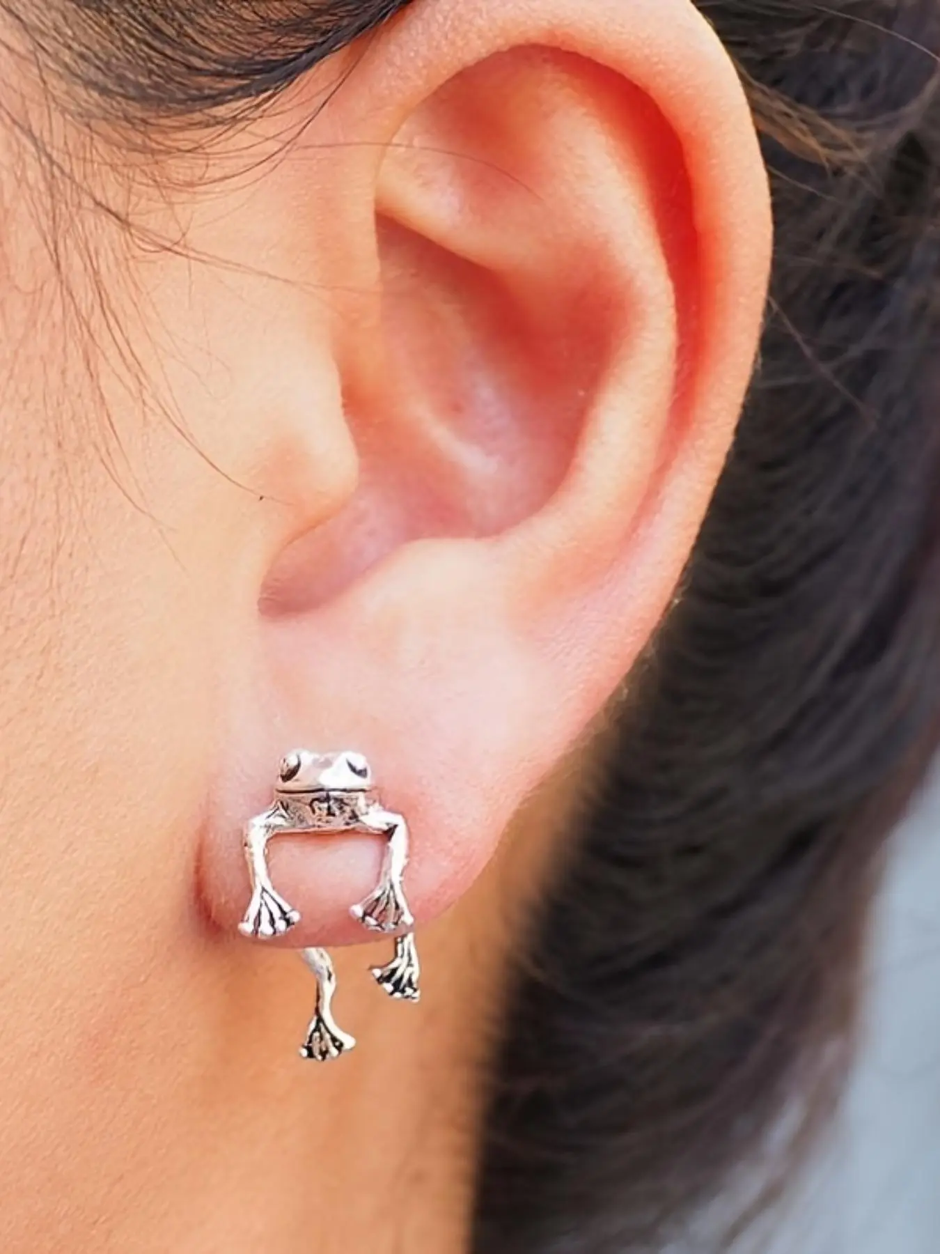 Creative Funny Retro Style Frog Design Stud Earrings, Unique Animal Design Dainty Matching Jewelry Accessory As Gift for Women