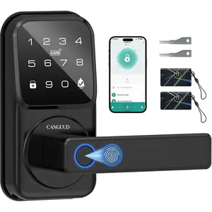 Door Lock with Handle - Door Lock for Front Door, Touchscreen Door Knob Lever Lock, Door Handle Lock, Auto Lock, App, Easy Installation