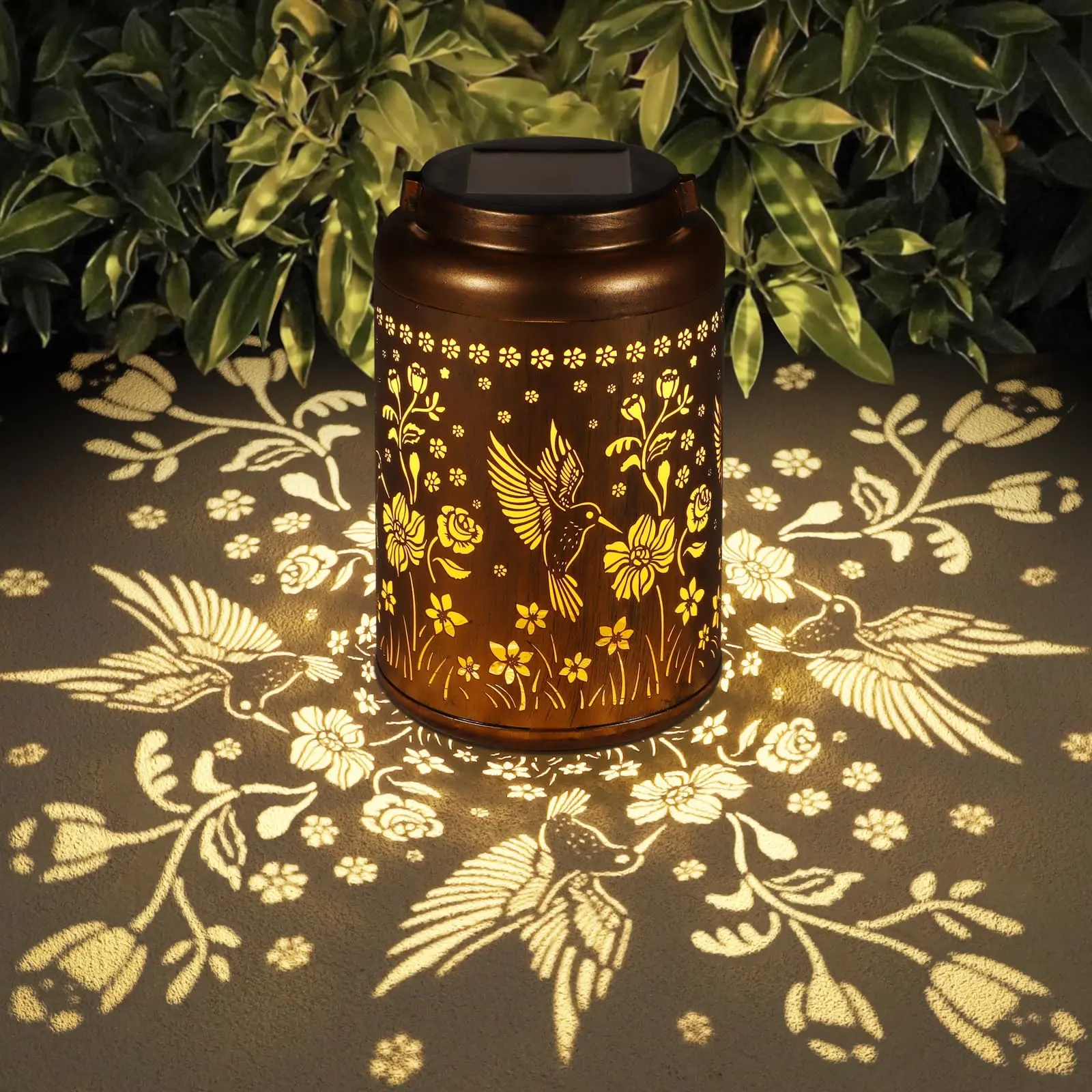 Metal Decor Decorative Candle Lanterns, Waterproof Hummingbird Solar Outdoor Lights, Hanging Solar Garden Gifts for Women, Patio Tabletop Home Decor