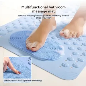 1pc non-slip shower mat, bathtub mat with drain holes and suction cups, foot massage shower rug, home bathroom, bathroom necessities.