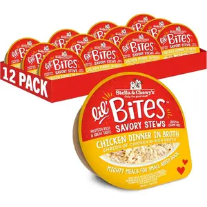 Stella & Chewy's Lil Bites Savory Stews for Small Breeds Chicken Dinner in Broth, 2.7 oz. Cups (Pack of 12)