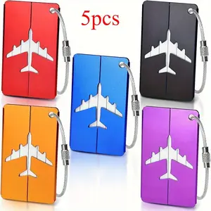 5-Piece Aluminum Alloy Luggage Tag Set with Safety Steel Ring, Durable and Stylish, Ideal for Easy Identification, Travel Accessories