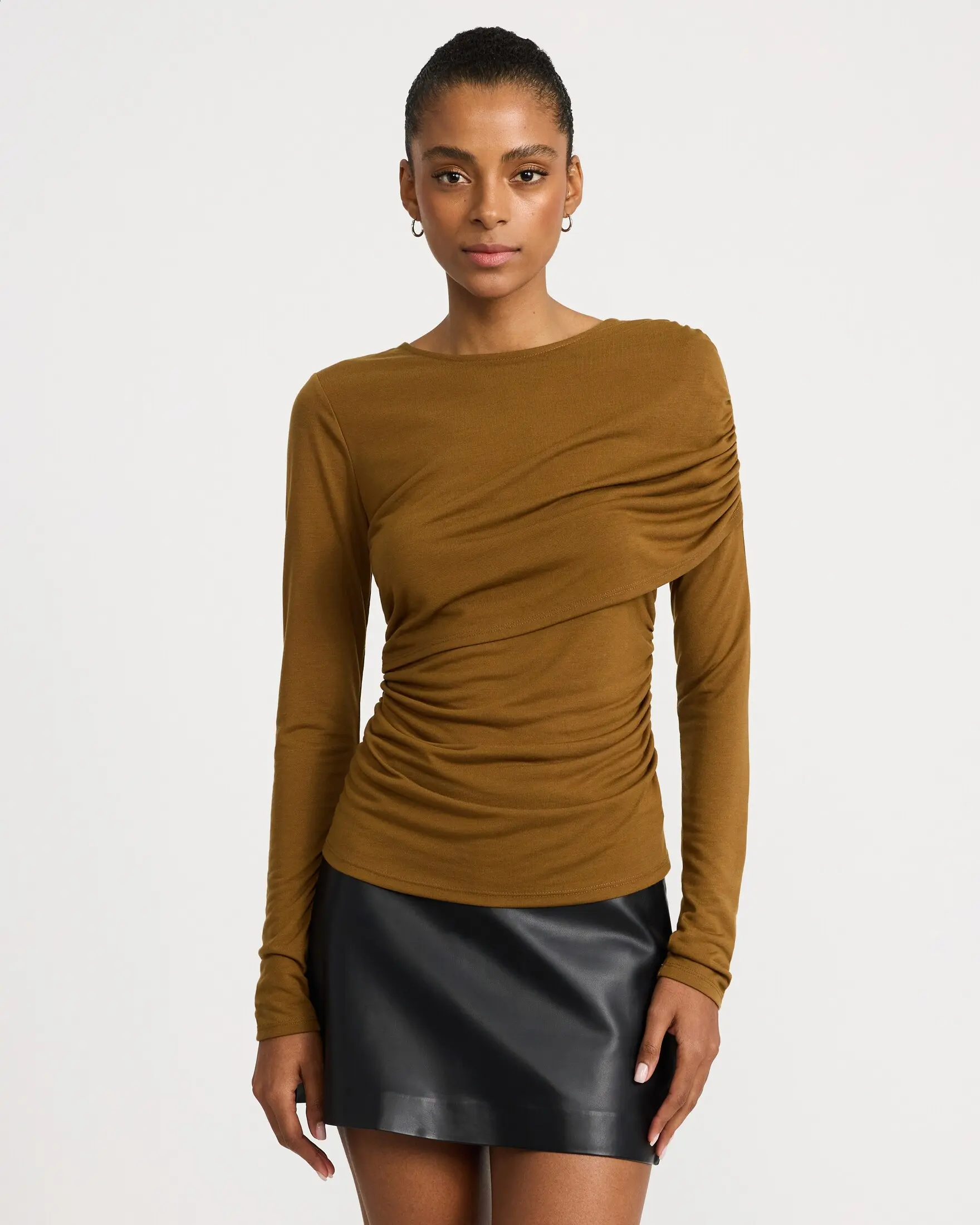 Express Crew Neck Draped Long Sleeve Top