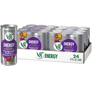 V8 +ENERGY Pomegranate Blueberry Energy Drink, Made with Real Vegetable and Fruit Juices, 8 FL OZ Can (4 Packs of 6 Cans)