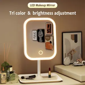 LED Makeup Mirror Tri color and brightness adjustment with 10X Magnifying Glass and Tweezers