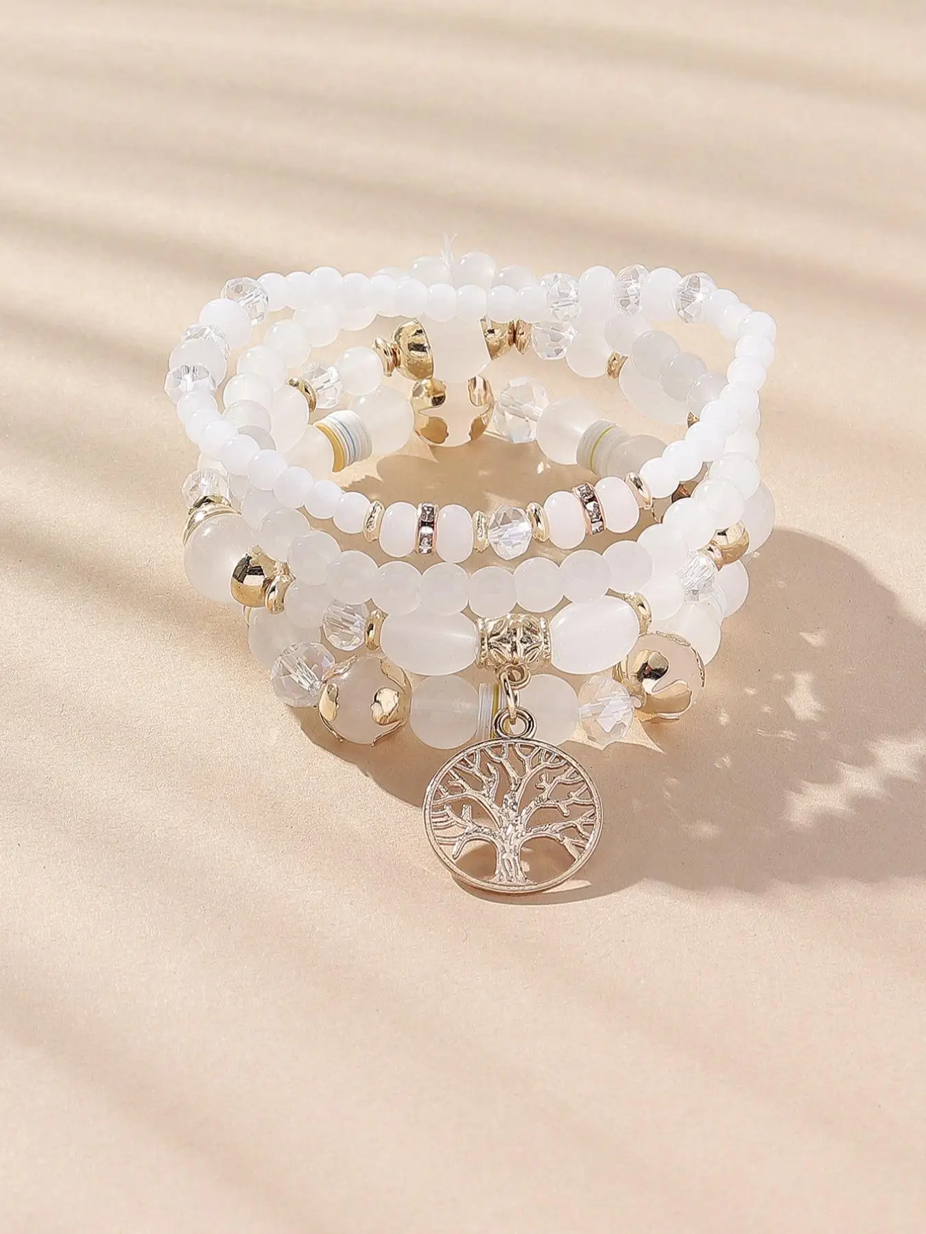 Women's Boho Style Creative Tree Of Life Design Beaded Bracelets, Rhinestones & Artificial Gemstone Decorated Charms Bracelets, Fashion Jewelry for Wo