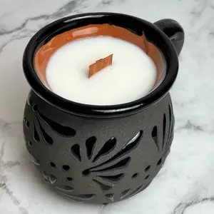 Authentic champurrado mug candle - spiced hot chocolate scent - wooden wick - reusable mug