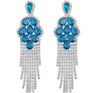 Aaliyah - clear & teal dangle rhinestone earrings