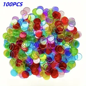 100 Clear Plastic Counting Chips, 8 Colors, Ideal for Home Game Nights, Sensory Boxes, Science Education Activities, Party Decorations, Math Learning Tools, Visual Learning Tools