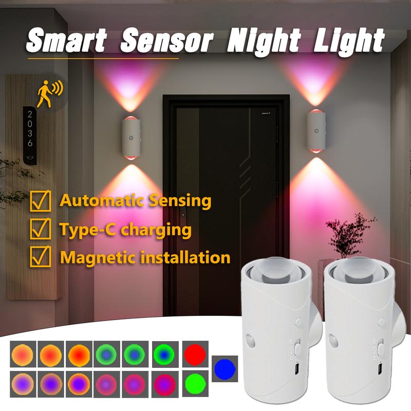 Smart LED Night Light with Motion Sensor, RGB Gradient Dimmable Wall ...