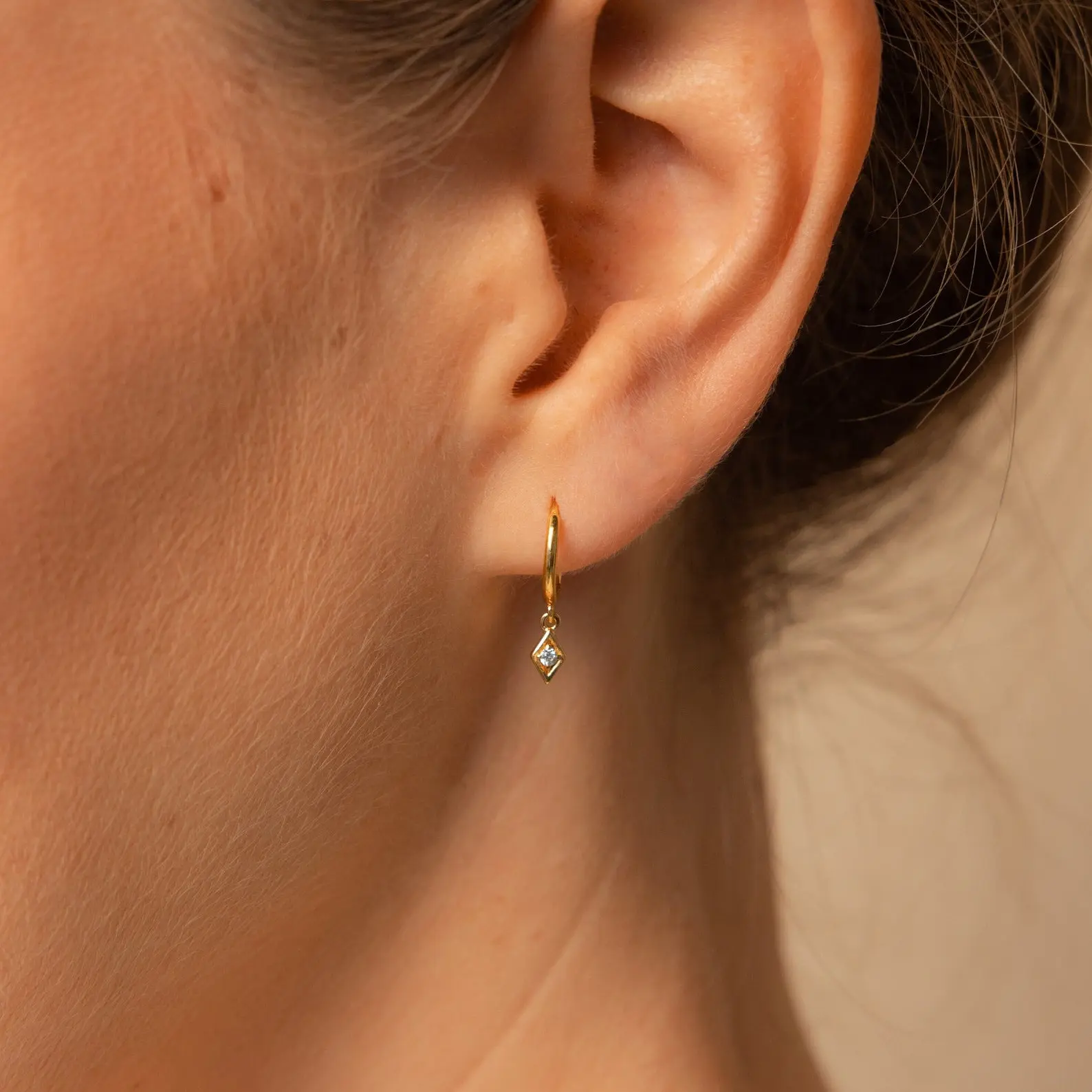 Ericka Diamond Huggies by Caitlyn Minimalist - Dainty Diamond Charm Earrings - Minimalist Huggie Hoop Earrings - Crystal Jewelry - Gift for Her