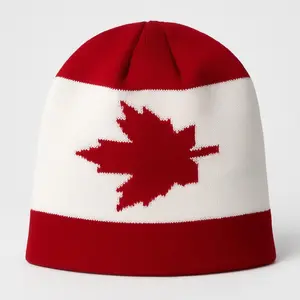 Canada Handcrafted Beanie with Maple Leaf Design - Comfortable Knitted Hat for Any Season - Celebrate Heritage with Iconic Flag Pattern