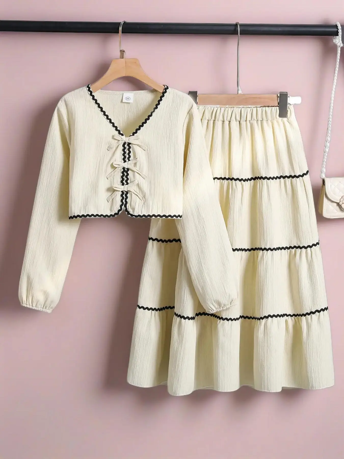 Toddler Girl's Bow Embroidery Long Sleeve Sweater & Elastic Waist Skirt Two-Piece Set, Casual Fashion Cozy Two Piece Outfits for Daily Outdoor Wear, Toddler Girls Clothing for Spring Fall