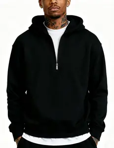 Men's Fashion Graphic Quarter Zip Hoodie - Casual Long Sleeve Drop Shoulder Sweatshirt Pullover Streetwear Top, Comfortable Cotton Blend, Oversized Fit, Vintage Harajuku Style, Perfect for Streetwear & Everyday Wear