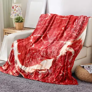 Meat Pattern Flannel Blanket, 1 Count Soft ThrowBlanket with Storage Bag for Sofa, Bed, Couch,Travel, Camping, Office