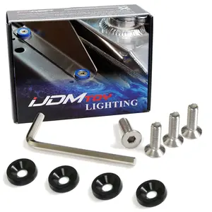 iJDMTOY 4pc JDM Racing Style M6 Black Aluminum Washers Bolts Kit For Car License Plate Frame, Fender, Bumper, Engine Bay, etc