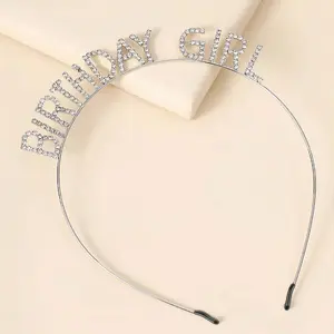 Silver Metal Diamond "Birthday Girl" Crown, Rhinestone Tiara Headband 7"